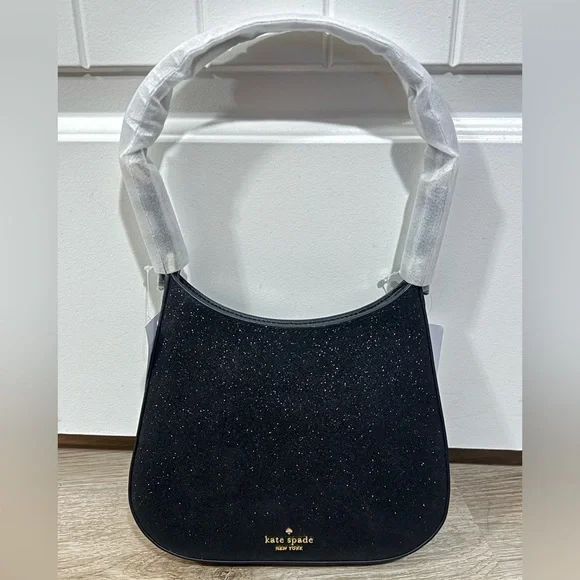 Kate Spade Black Sparkly Textured Shoulder Bag with Crescent Design NWT - Picture 6 of 12